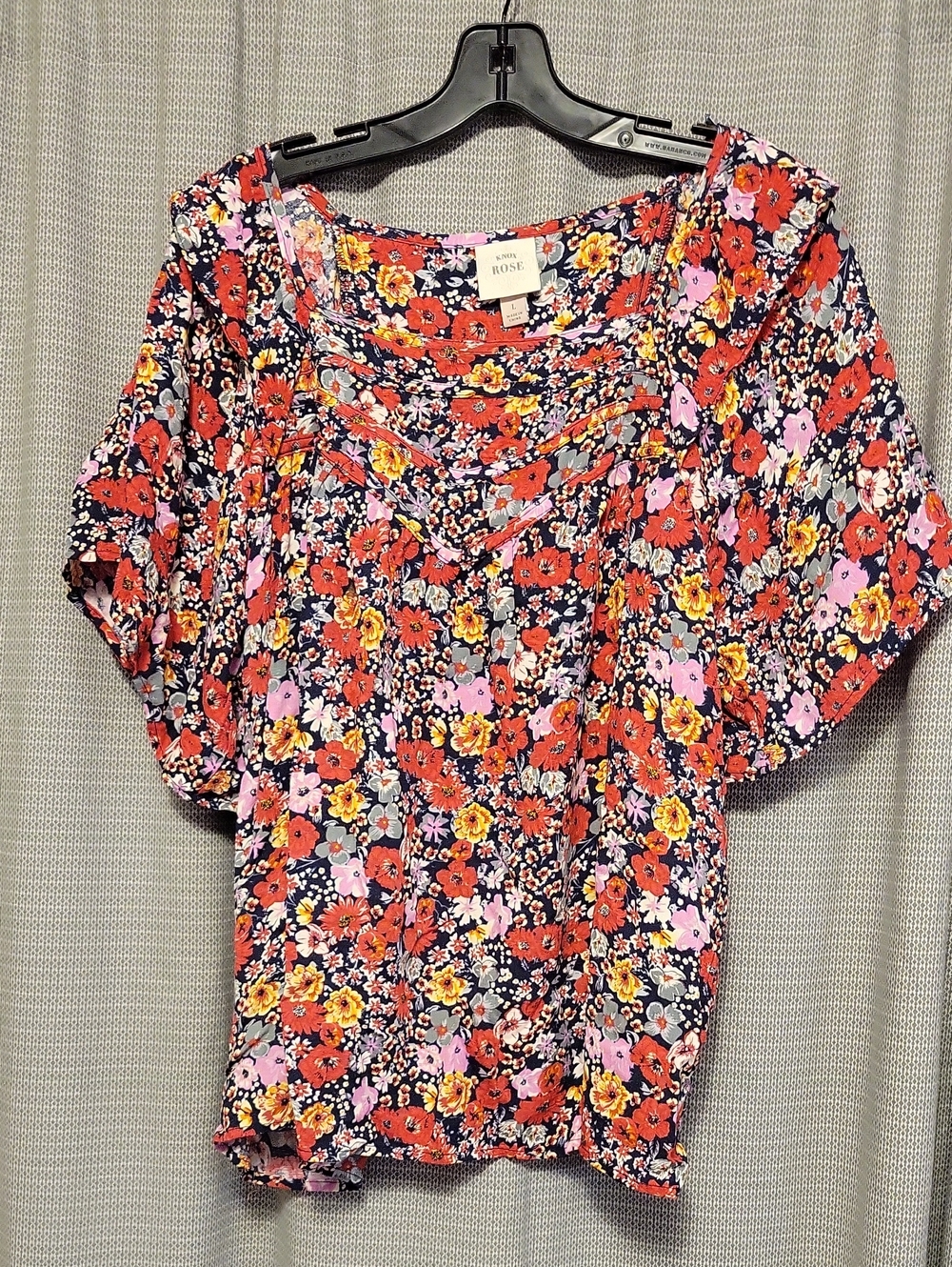 Knox Rose Floral Short-Sleeve Blouse - Red Pink Yellow Flowers